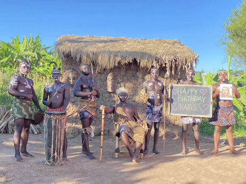 Hunters Team traditional african birthday video performers in tribal attire filmed in Zambia